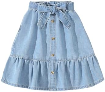 Button A Line Belted Denim Skirt Elastic Waist Midi Jean
