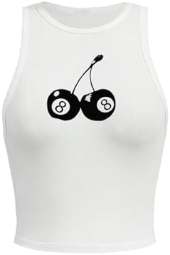 Casual Crewneck Camisole Cherry Print Sleeveless Crop