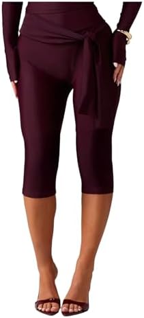 Casual High Waisted Capri Leggings Tie Front Skinny