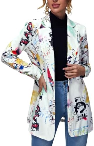 Casual Long Sleeve Graphic Colorful Blazer Work Suit