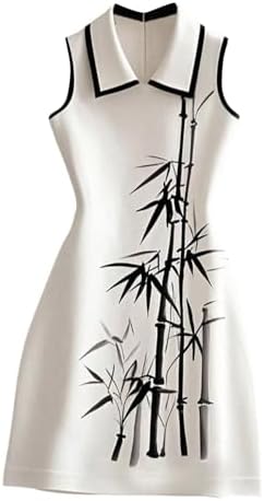 Casual Sleeveless Tank Dress Collared Graphic Short Party