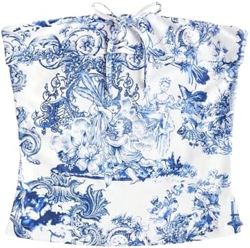 Casual Strapless Bandeau Graphic Print Bow Front Corp