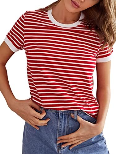 Casual Striped Crew Neck Short Sleeve T Shirts Tee Tops A