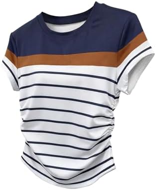 Casual Striped Short Sleeve T Shirts Crewneck Summer Tee