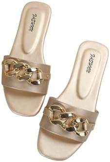Chain Flat Sandals Dressy Open Toe Slip on Summer Beach