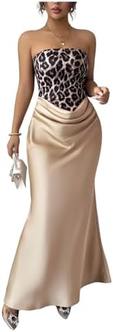 Cheetah Strapless Maxi Dress Satin Fishtail Bodycon Date