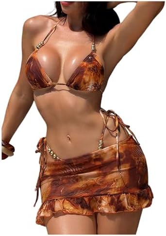 Cheetah Tie Dye Bikini Sets 3 Piece Halter Swimsuits Tie