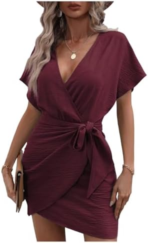 Cocktail Wrap Deep V Neck Dolman Sleeve Summer Short