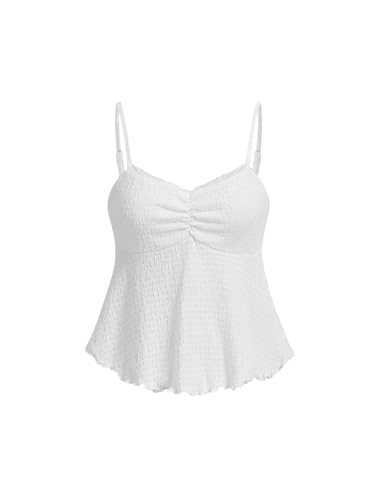 Contrast Lace Lettuce Trim Asymmetrical Hem Ruched Cami