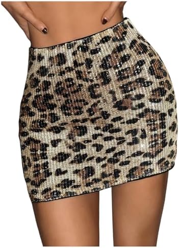 Contrast Sequin Cheetah Skirts Club Party Bodycon Mini