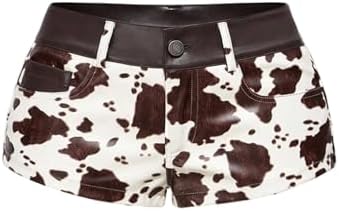 Cow Print Low Rise Micro Mini Shorts Skinny PU Leather