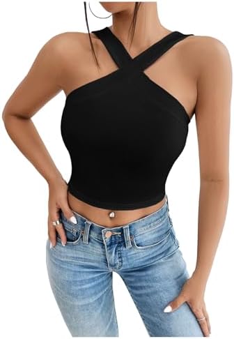 Criss Cross Halter Top Backless Sleeveless Party Club