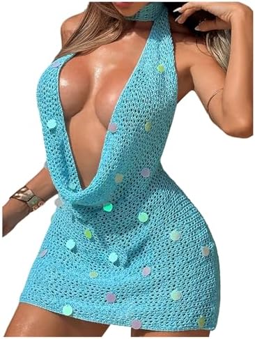 Crochet Beach Cover Up Dress Draped Knit Hollow Out