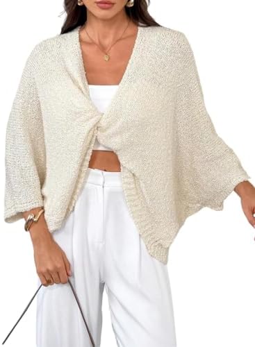 Cropped Twist Wrap Sweater Bat Wing Knit Poncho Knit Tops