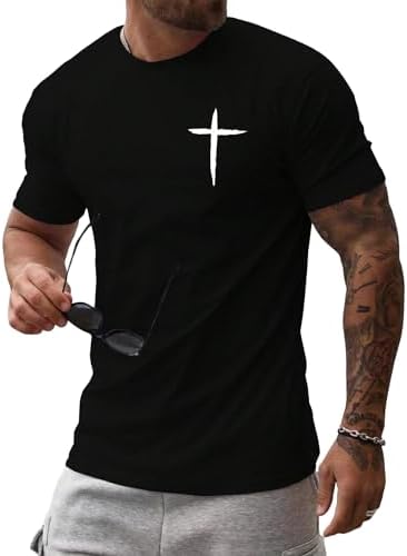 Cross Print Short Sleeve T Shirt Crewneck Tee Shirts
