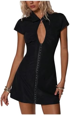 Cut Out Cap Sleeve Mini Dress Collared Street Date Night