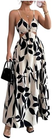 Cut Out Tie Back Spaghetti Strap Tiered Long Dresses