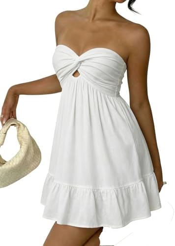 Cut Out Twist Strapless Mini Dress Lace Trim Tube Tiered