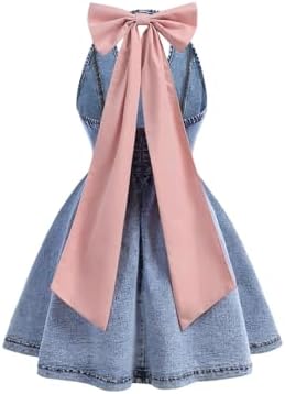 Cute Bowknot Backless A Line Denim Dress Sleeveless