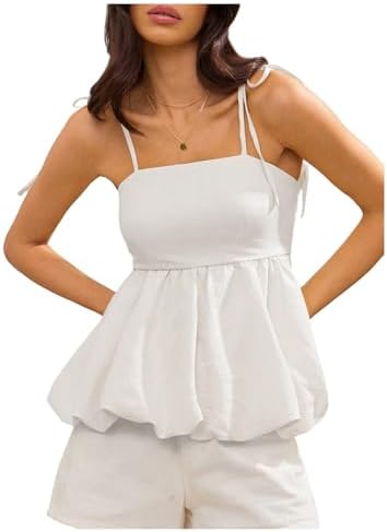 Cute Bubble Hem Camisole Tie Shoulder Ruffle Cami Tank Top