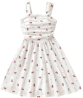 Cute Cherry A Line Dress Straps Ruched Swing Flowy Summer