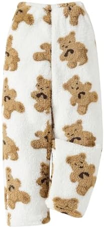 Cute Fuzzy Teddy Bear Pants Elastic Waist Baggy Sweatpants