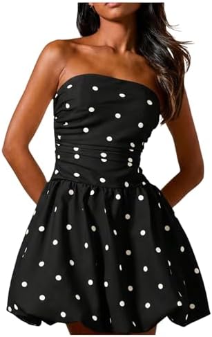 Cute Summer Polka Dots Strapless Tube Mini Dresses