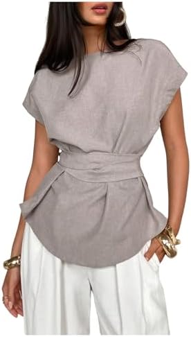 Dolman Sleeve Blouse Top Cross Wrap Boat Neck Tie Back