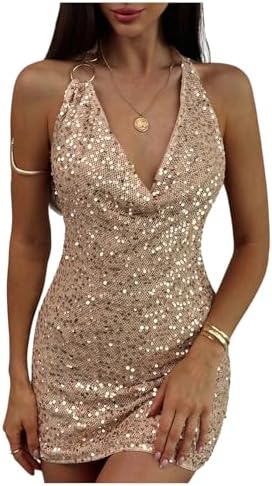 Draped Halter Neck Sequin Dress Sparkly Backless Date