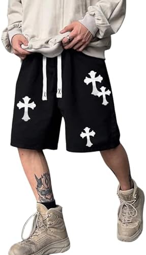 Drawstring Waist Cross Print Loose Fit Workout Track