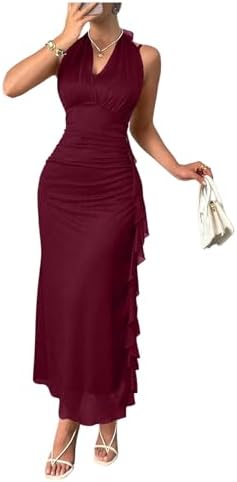 Elegant Bodycon Halter Maxi Dress Ruched Sleeveless