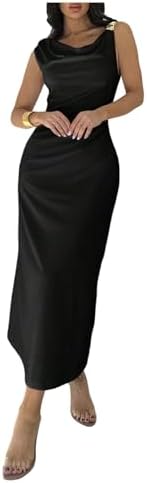 Elegant Cowl Neck Long Cocktail Dress Sleeveless Draped