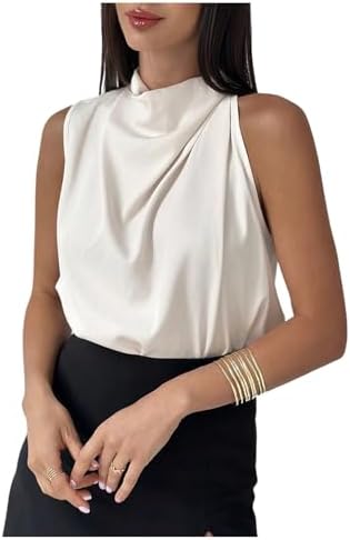 Elegant Draped Sleeveless Tank Top Cowl Neck Dressy