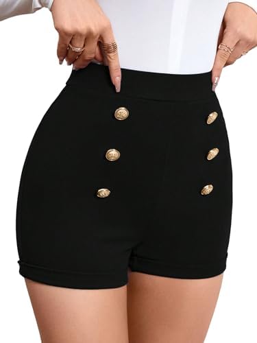 Elegant High Waist Double Button Office Straight Leg