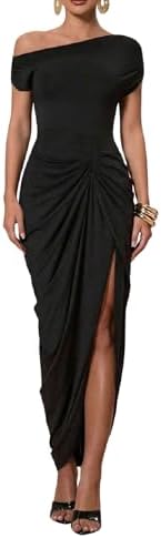 Elegant Long Dress Asymmetrical Off Shoulder Ruched Slit