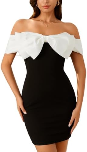 Elegant Off Shoulder Bow Front Bodycon Mini Dress