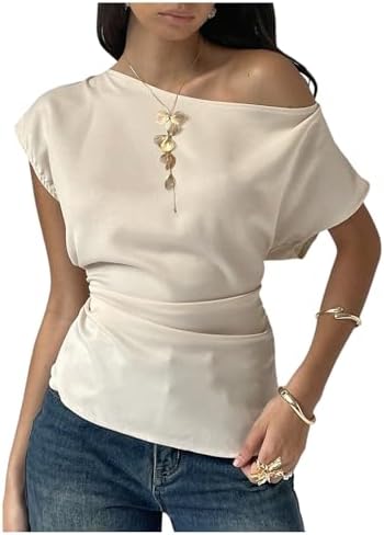 Elegant Off The Shoulder Shirts Ruched Short Sleeve