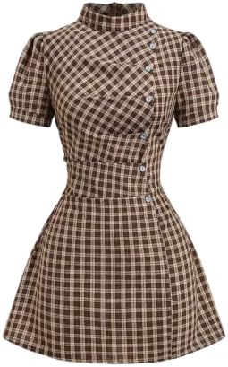 Elegant Plaid A Line Mini Dress Formal Date Night Dresses