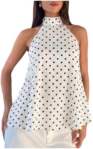 Elegant Polka Dots Halter Tops Sleeveless Party Going Out