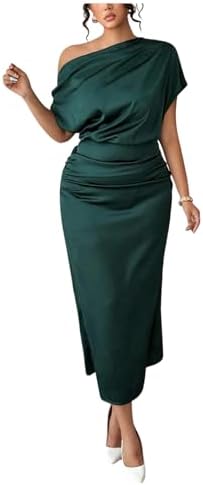 Elegant Satin Off The Shoulder Midi Dress Formal Wedding