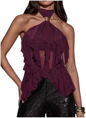 Elegant Sleeveless Halter Tank Top Tie Open Back