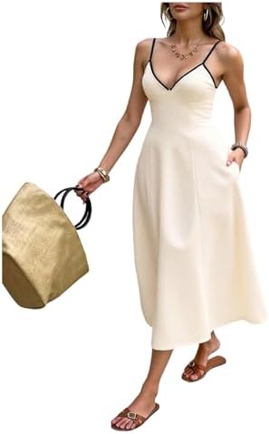 Elegant Spaghetti Strap Tie Back Midi Dress Flared