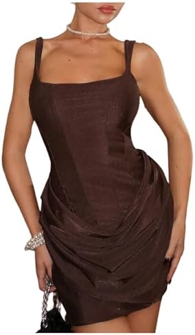 Elegant Square Neck Mini Dress Ruched Sleeveless Draped