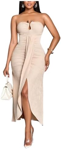 Elegant Strapless Tube Dress Split Bodycon Party Wedding