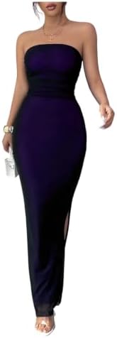 Elegant Tube Maxi Dress Strapless Split Hem Bodycon