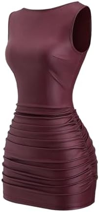 Faux Leather Sleeveless Mini Dress Ruched Bodycon Rave