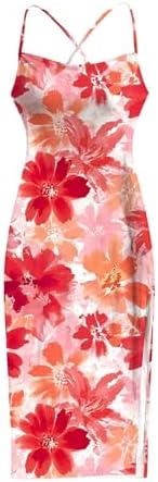 Floral Cowl Neck Long Dress Spaghetti Strap Split Bodycon