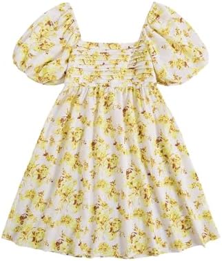 Floral Dress Puff Sleeve Square Neck Mini Dresses
