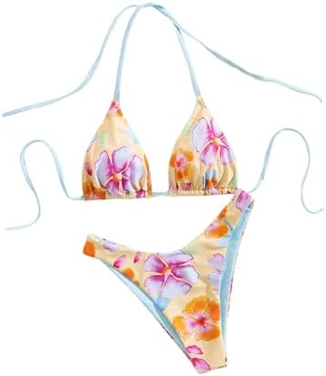 Floral High Cut Bikini Sets Halter Swimsuit Cheeky 2