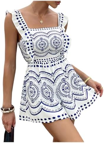 Floral Print Ruffle Boho Sleeveless Romper Tie Backless